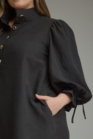 Black Fall Charm Balloon Sleeve Mini Dress