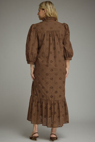 Chocolate Fall Eyelet Midi Dress