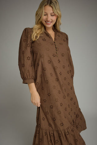 Chocolate Fall Eyelet Midi Dress