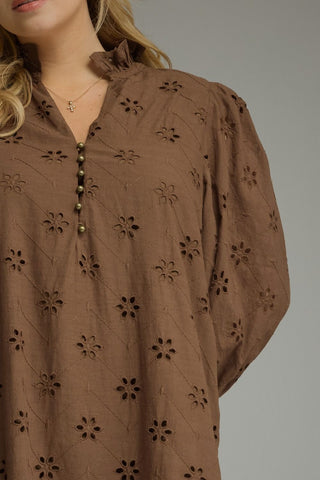 Chocolate Fall Eyelet Midi Dress