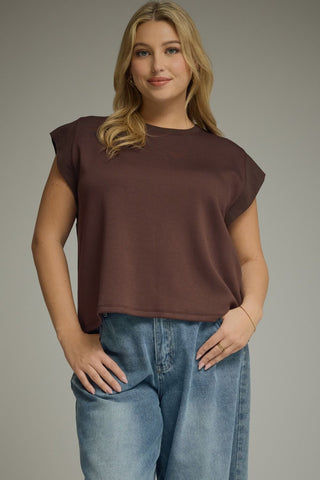 Brown Cap Sleeve Knit Top