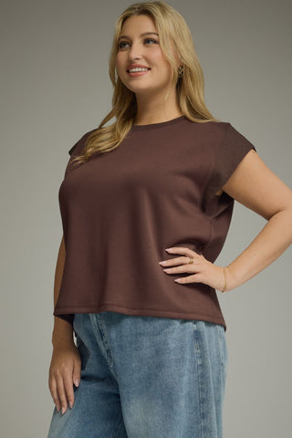 Brown Cap Sleeve Knit Top