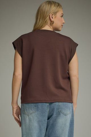 Brown Cap Sleeve Knit Top
