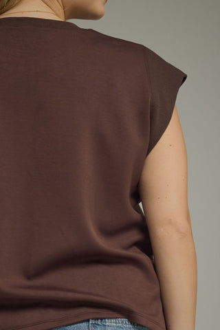 Brown Cap Sleeve Knit Top
