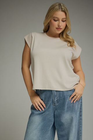 Almond Cap Sleeve Knit Top
