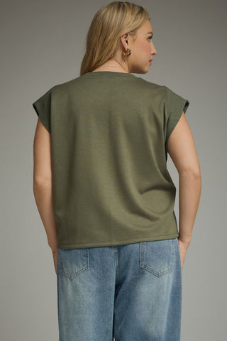 Olive Cap Sleeve Knit Top