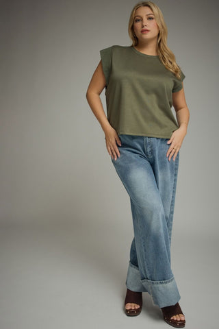 Olive Cap Sleeve Knit Top