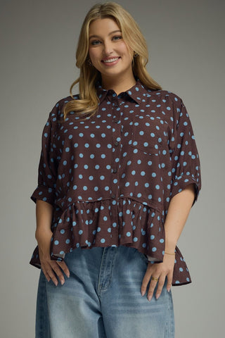 Chocolate Blue Dot Ruffle Blouse