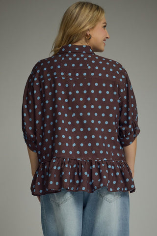 Chocolate Blue Dot Ruffle Blouse