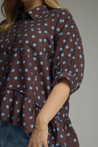 Chocolate Blue Dot Ruffle Blouse