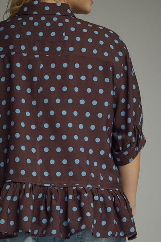 Chocolate Blue Dot Ruffle Blouse