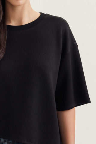 Chloe Lace Trim Tee in Black