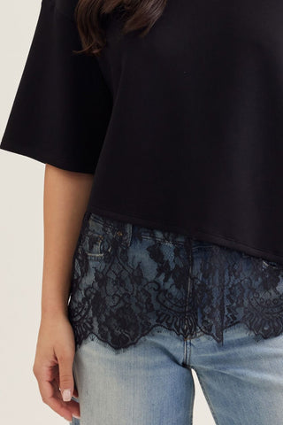 Chloe Lace Trim Tee in Black