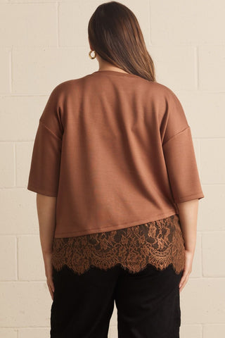 Chloe Lace Trim Tee in Mocha