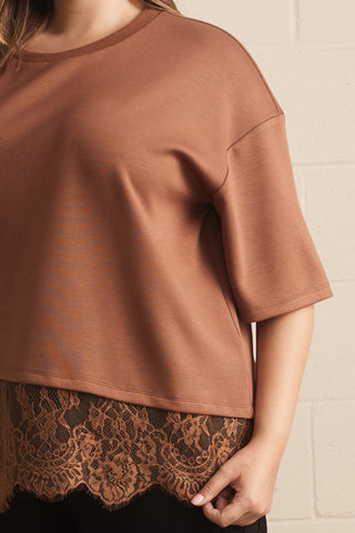 Chloe Lace Trim Tee in Mocha