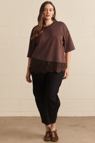 Chloe Lace Trim Tee in Chocolate