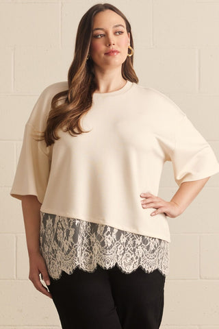Chloe Lace Trim Tee in Ecru
