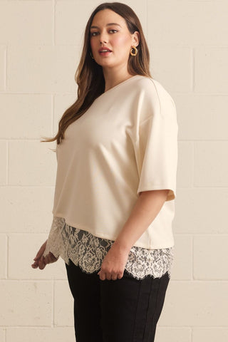 Chloe Lace Trim Tee in Ecru