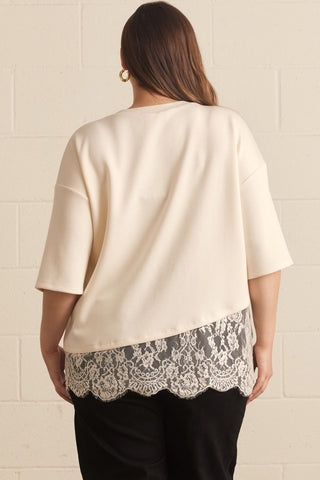 Chloe Lace Trim Tee in Ecru