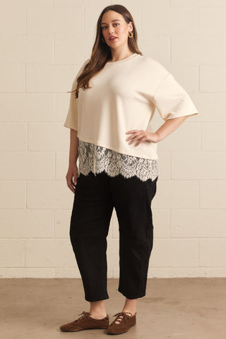 Chloe Lace Trim Tee in Ecru