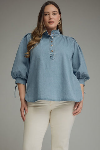 Timeless Puff Sleeve Denim Blouse