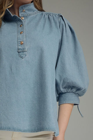 Timeless Puff Sleeve Denim Blouse