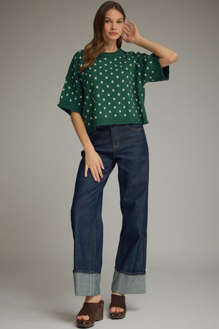 Dotty Knit Hunter Green Sweater Top