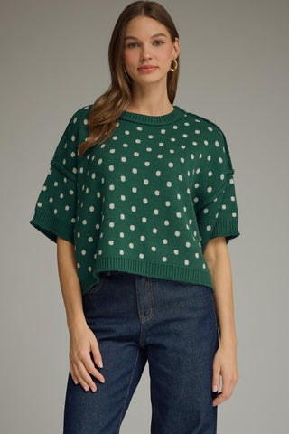Dotty Knit Hunter Green Sweater Top