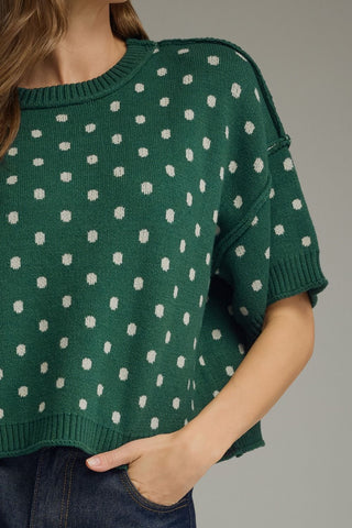 Dotty Knit Hunter Green Sweater Top