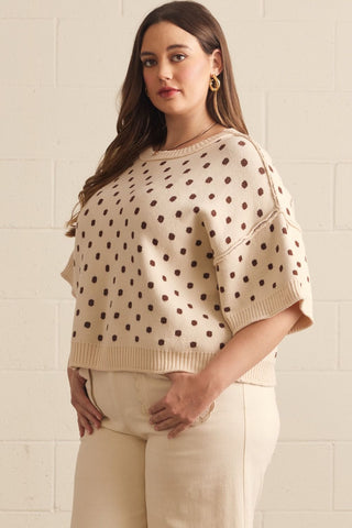 Dotty Knit Ecru Sweater Top
