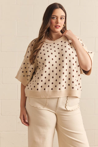 Dotty Knit Ecru Sweater Top