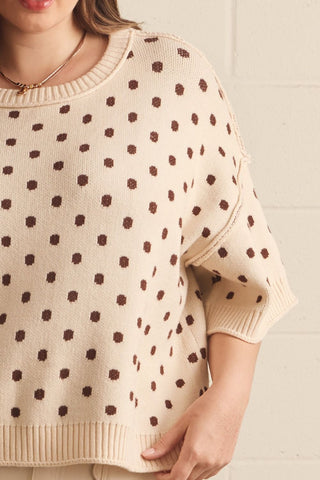 Dotty Knit Ecru Sweater Top