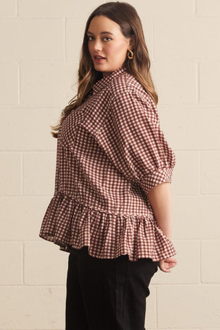 Red Bean Gingham Blouse