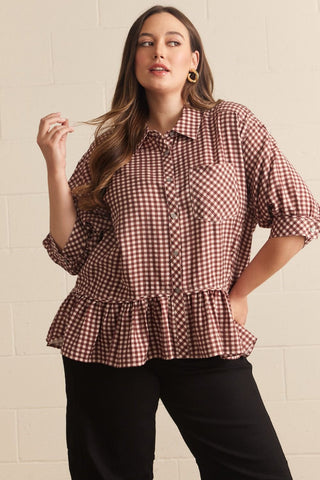 Red Bean Gingham Blouse