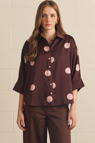 Polka Dot Dreams Satin Blouse in Burgundy