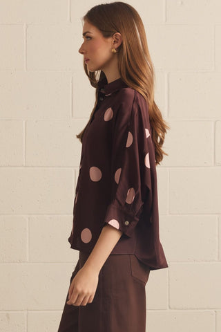 Polka Dot Dreams Satin Blouse in Burgundy