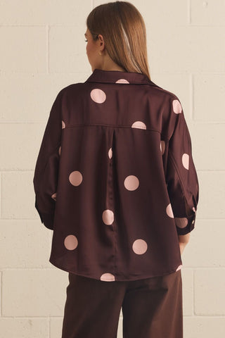 Polka Dot Dreams Satin Blouse in Burgundy