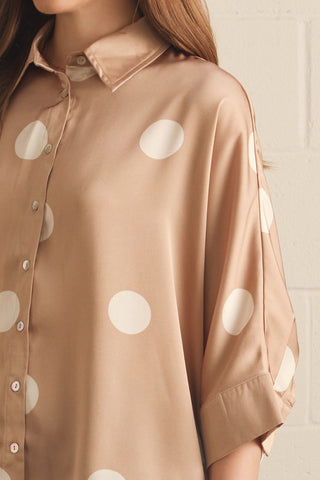 Polka Dot Dreams Satin Blouse in Latte