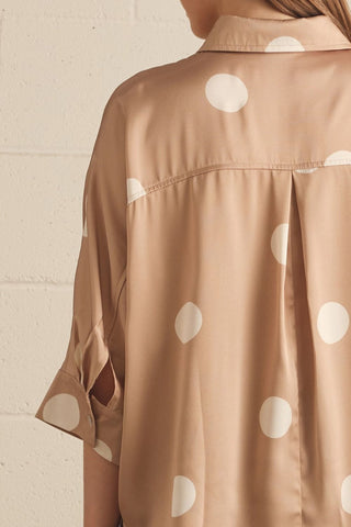 Polka Dot Dreams Satin Blouse in Latte