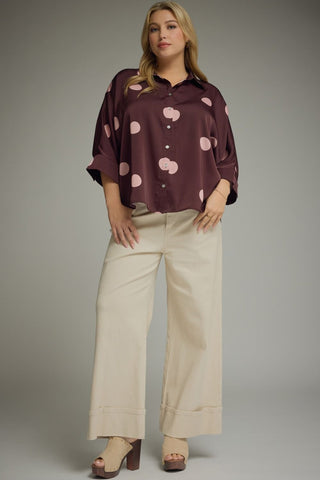Polka Dot Dreams Satin Blouse in Burgundy