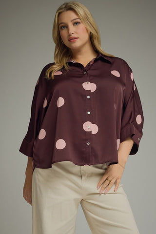 Polka Dot Dreams Satin Blouse in Burgundy