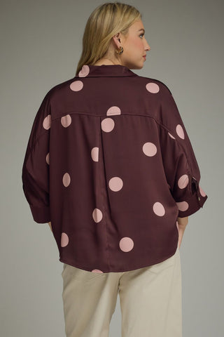 Polka Dot Dreams Satin Blouse in Burgundy