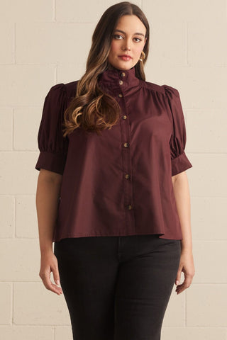 Burgundy Puff Sleeve Blouse