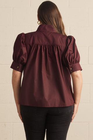 Burgundy Puff Sleeve Blouse