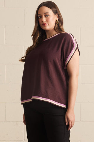 Color Pop Trim Top in Chocolate