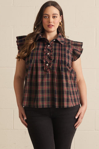 Navy Perfectly Plaid Blouse