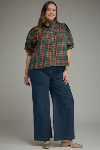 Pleasantly Plaid Green Blouse
