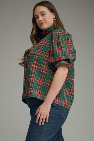 Pleasantly Plaid Green Blouse