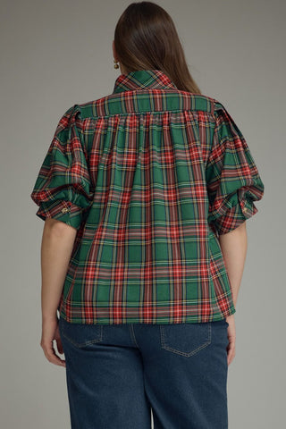 Pleasantly Plaid Green Blouse