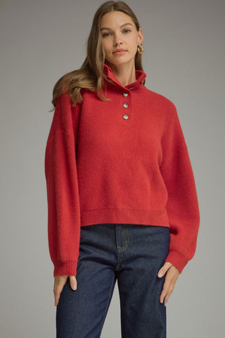 Red Henley Button Sweater